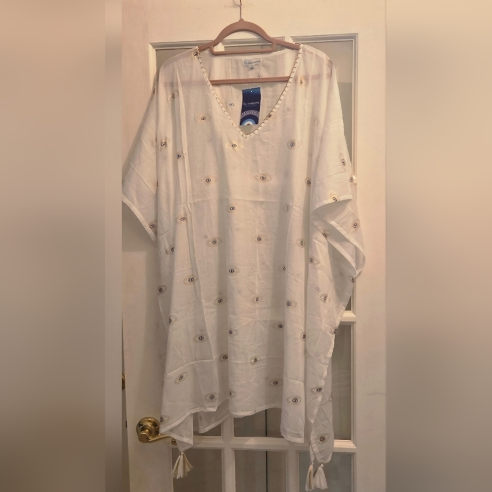 Chic White & Gold "Evil Eye" Embellished Swim Coverup- Purchased In Greece!!